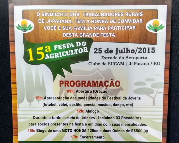 STTR de Ji-Paraná promove 15ª Festa do Agricultor neste sábado, 25